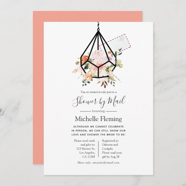 Geometric Terrarium Baby or Bridal Shower by Mail Invitation (Front/Back)