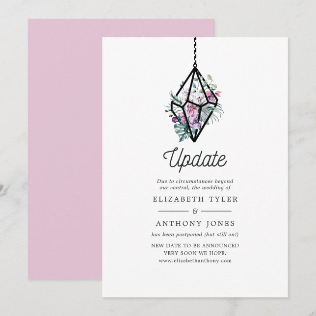 Geometric Terrarium Pastel Floral Wedding Update Invitation (Front/Back)