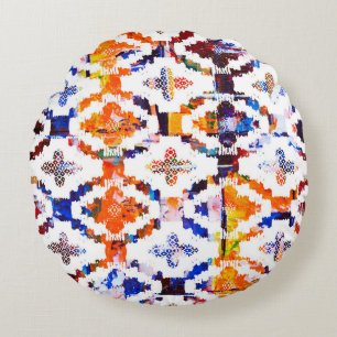 Geometric texture pattern with watercolor effectab round cushion