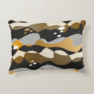Geometric textured abstract waves in metal gold an decorative cushion