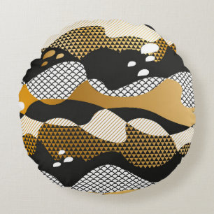 Geometric textured abstract waves in metal gold an round cushion
