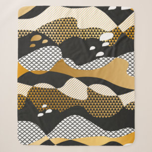 Geometric textured abstract waves in metal gold an sherpa blanket