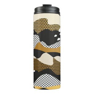 Geometric textured abstract waves in metal gold an thermal tumbler