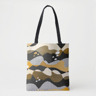 Geometric textured abstract waves in metal gold an tote bag
