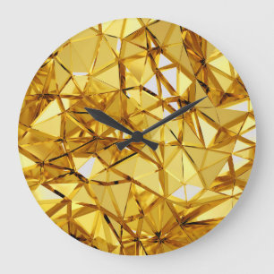 Geometric Three-Dimensional Gold Metal Large Clock