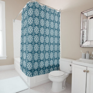 Geometric Tie-Dye Batik Pattern Blue & White Shower Curtain