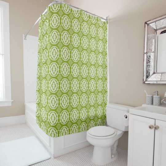 Geometric Tie-Dye Batik Pattern Green & White Shower ...
