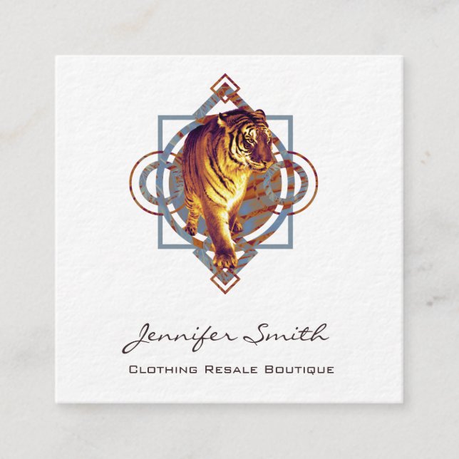 Geometric Tiger Square Business Card (Front)
