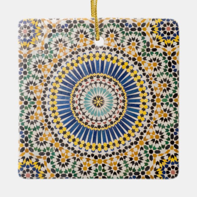 Geometric tile pattern, Morocco Ceramic Tree Decoration (Front)