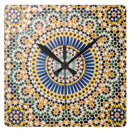 Image of Geometric tile pattern, Morocco Square Wall Clock