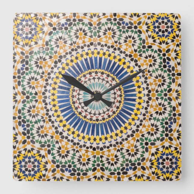 Geometric tile pattern, Morocco Square Wall Clock (Front)
