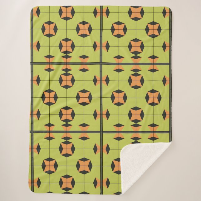Geometric Tile Pattern with Bright Colours Sherpa Blanket (Front)