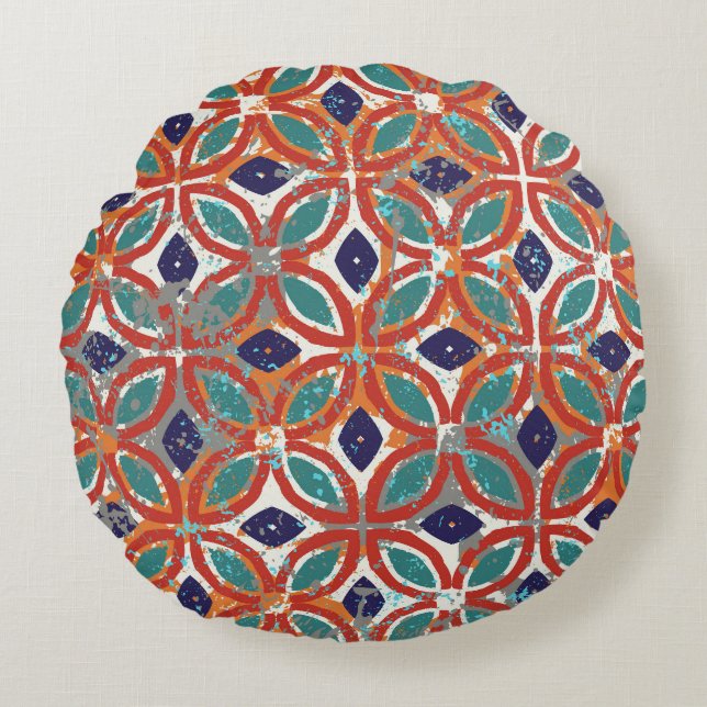 Geometric tiles: ethnic vintage background. round cushion (Front)