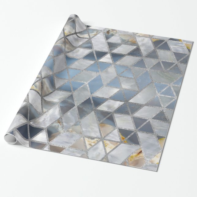Geometric Translucent Agate and Mother of pearl Wrapping Paper (Unrolled)