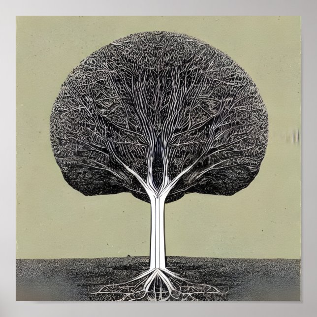 Geometric Tree with Roots in the Ground Poster (Front)