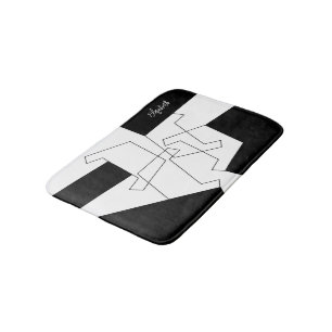 Geometric Trendy Black And White Personalised Bath Mat
