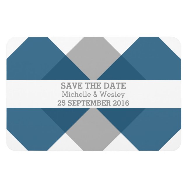 Geometric Triad Save the Date Magnet Blue Grey (Horizontal)