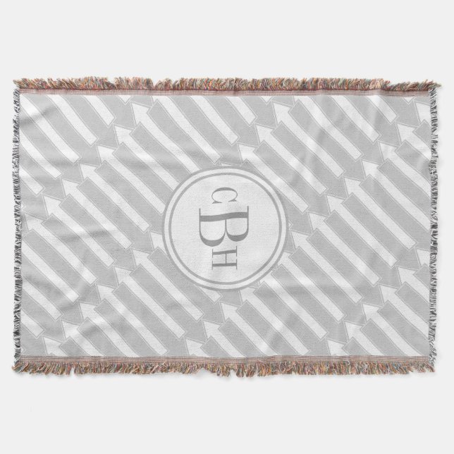 Geometric Triangle Aqua and Grey Monogram Pattern Throw Blanket (Front)