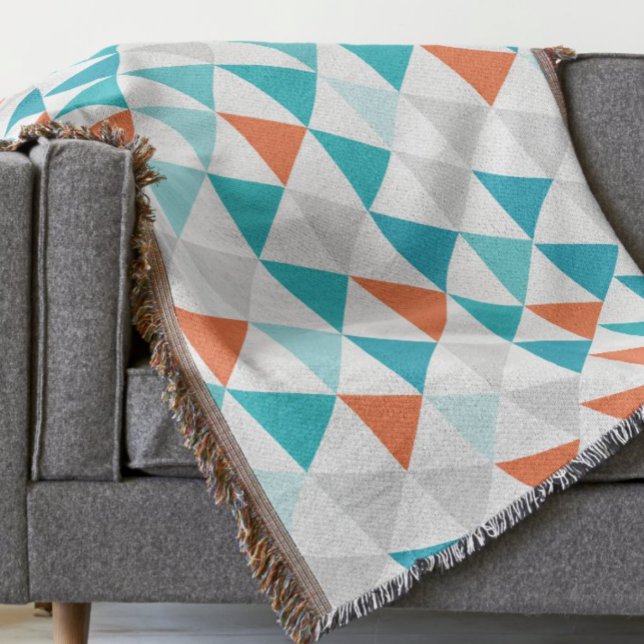Geometric Triangle Aqua Coral Modern Abstract Throw Blanket (Creator Uploaded)