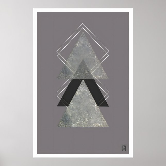 Geometric Triangle Art Print Dark Grey (Front)