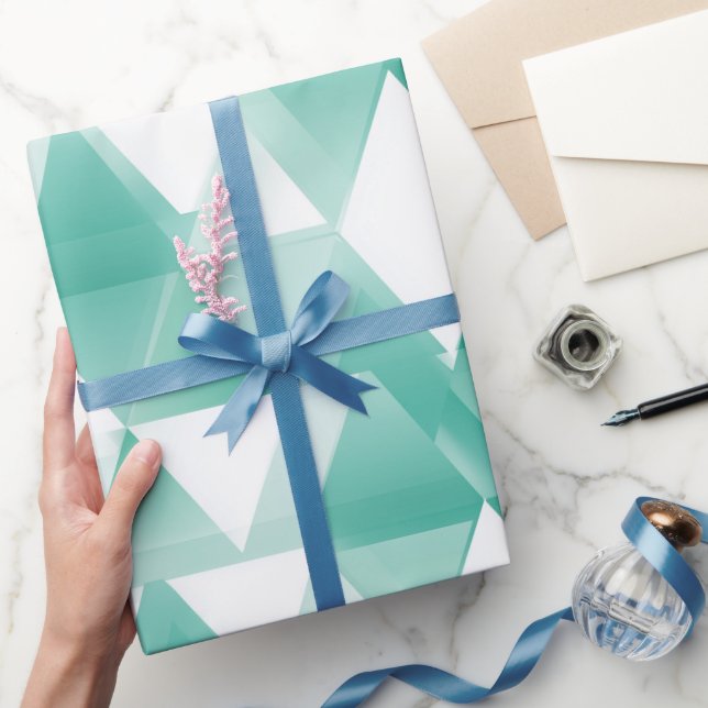 Geometric Triangle Cyan Mint Abstract Pattern Wrapping Paper (Gifting)