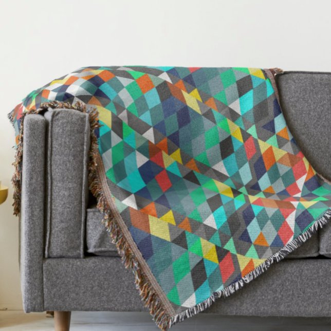 Geometric Triangle Mint Aqua Coral Modern Abstract Throw Blanket (Creator Uploaded)