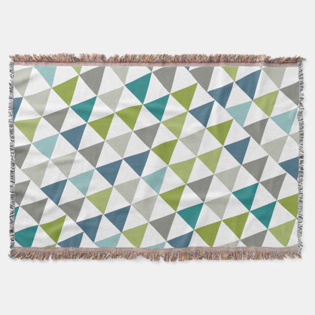 Geometric Triangle Navy Green Grey Modern Abstract Throw Blanket (Front)
