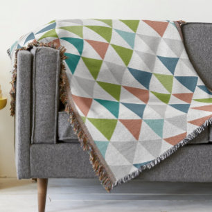 Geometric Triangle Navy Green Grey Modern Abstract Throw Blanket