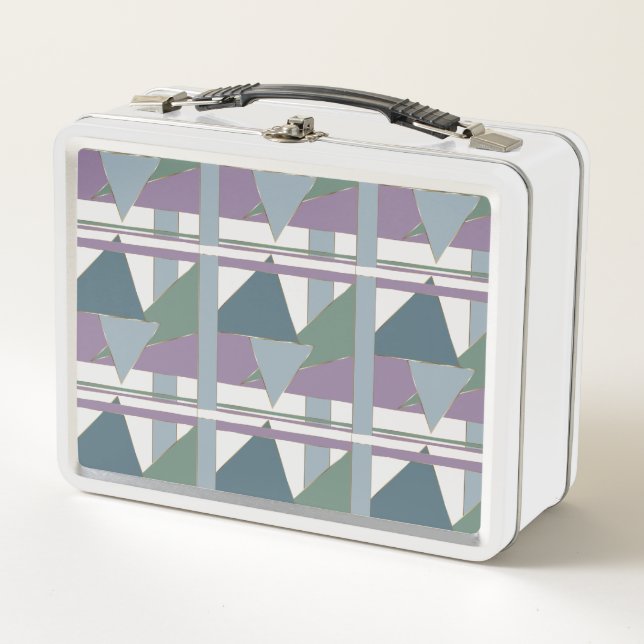 Geometric Triangle Pattern  Blue Violet Green Metal Lunch Box (Front)