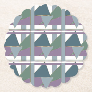 Geometric Triangle Pattern Blue Violet Green Paper Coaster