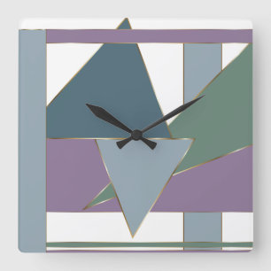 Geometric Triangle Pattern  Blue Violet Green Square Wall Clock