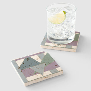 Geometric Triangle Pattern  Blue Violet Green Stone Coaster