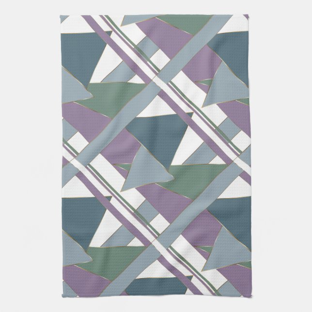 Geometric Triangle Pattern  Blue Violet Green Tea Towel (Vertical)