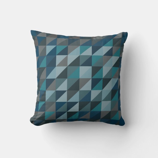Geometric Triangle Pattern in Blue and Grey Cushion (Front)
