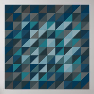 Geometric Triangle Pattern in Blue and Grey Poster