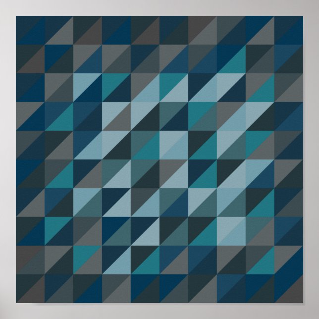 Geometric Triangle Pattern in Blue and Grey Poster (Front)