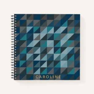 Geometric Triangle Pattern Teal Blue Personalised Notebook