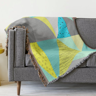 Geometric Triangle Yellow and Aqua Modern Pattern Throw Blanket
