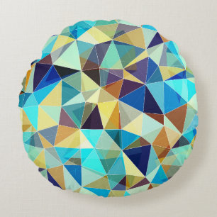 Geometric Triangles: Colourful Abstract Pattern Round Cushion