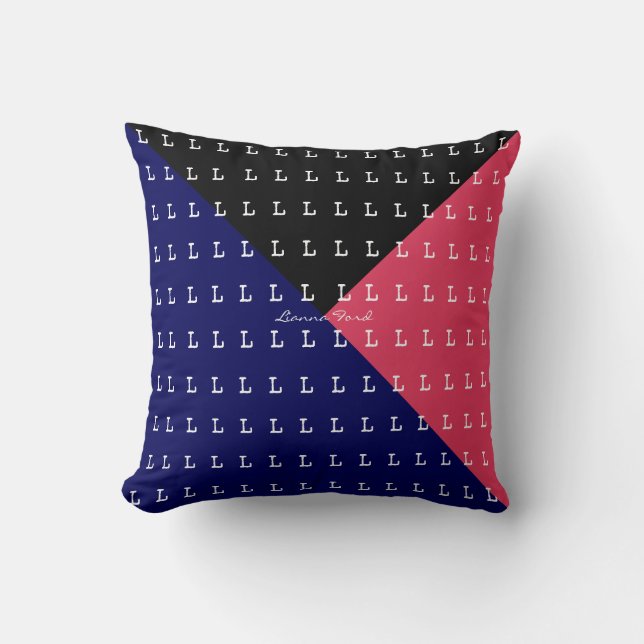 geometric triangles & initials pattern cushion (Front)