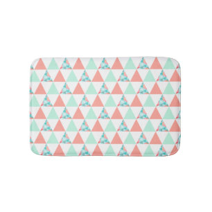 Geometric Triangles Mint Green Coral Pink Pattern Bath Mat