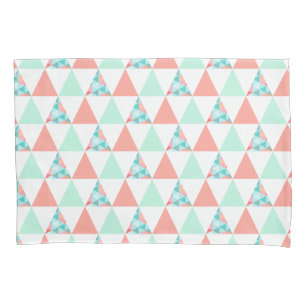 Geometric Triangles Mint Green Coral Pink Pattern Pillowcase