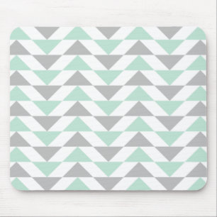 Geometric Triangles Mint Green Grey White Pattern Mouse Mat