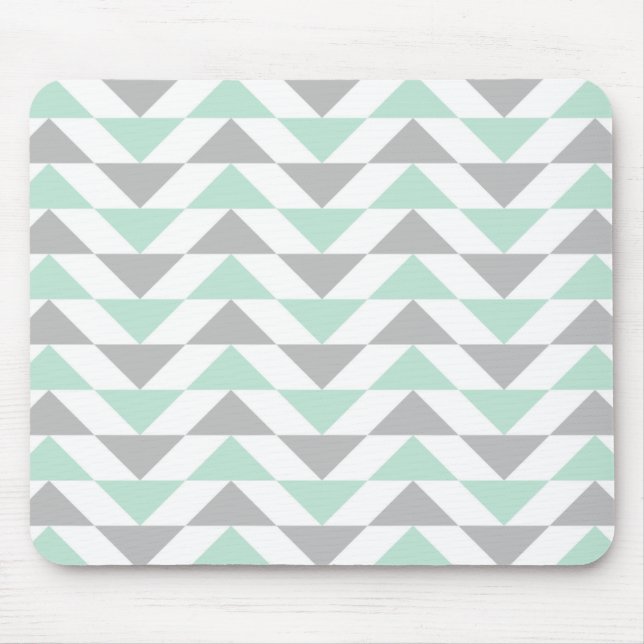 Geometric Triangles Mint Green Grey White Pattern Mouse Mat (Front)