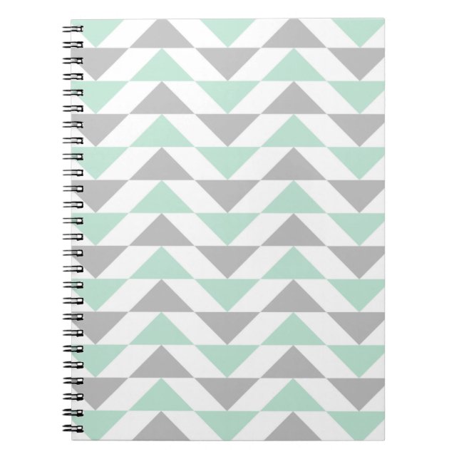 Geometric Triangles Mint Green Grey White Pattern Notebook (Front)