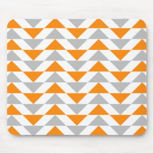 Geometric Triangles Orange Grey White Pattern Mouse Mat
