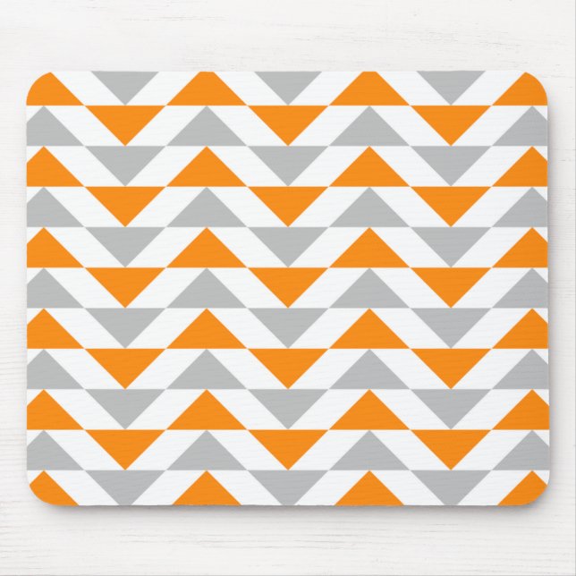 Geometric Triangles Orange Grey White Pattern Mouse Mat (Front)