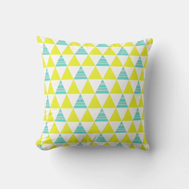 Geometric Triangles Pattern In Yellow White Aqua Cushion (Front)