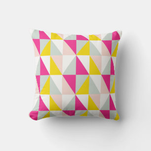 Geometric Triangles Pink And Yellow Pattern Cushion