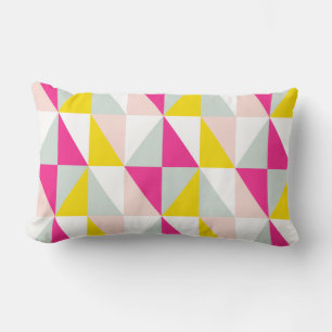 Geometric Triangles Pink And Yellow Pattern Lumbar Cushion
